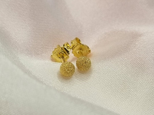 22k solid gold globe earrings in Sand blast finish