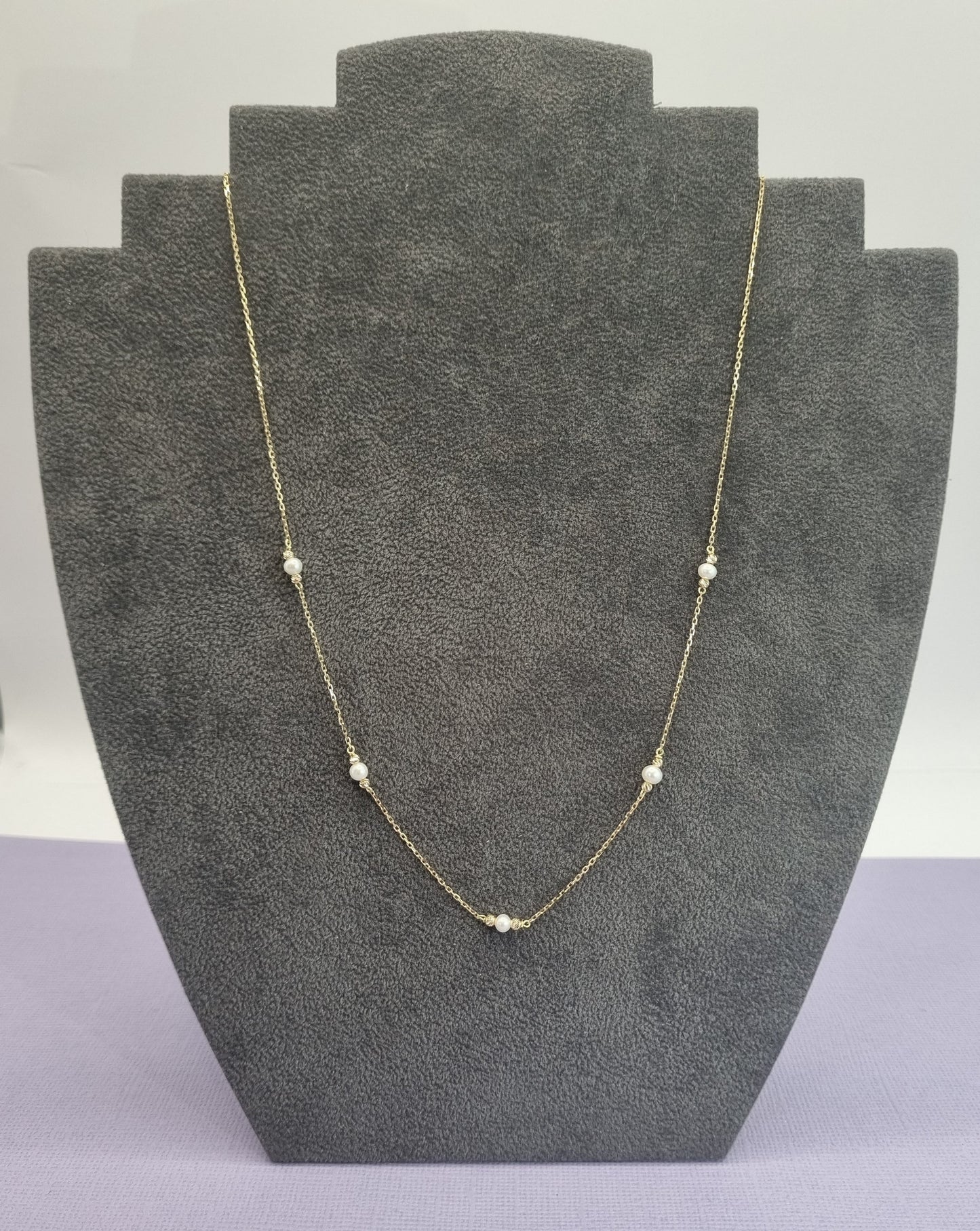 18k solid gold pearl necklace/ pearl chain