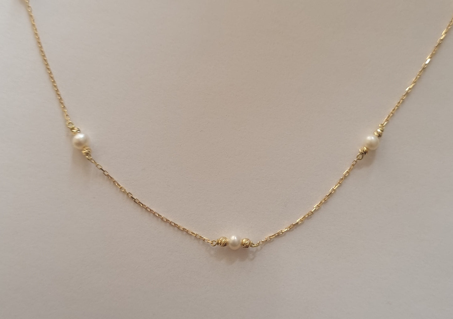 18k solid gold pearl necklace/ pearl chain