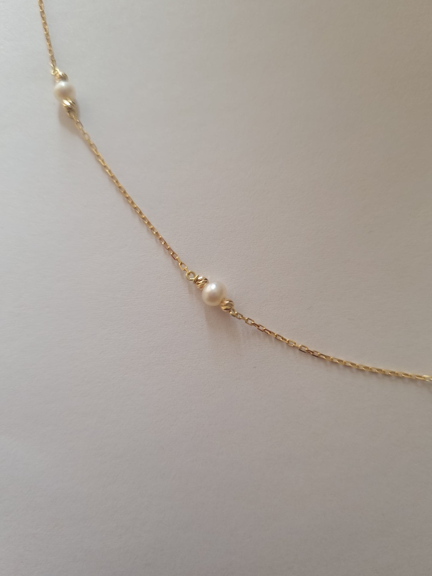 18k solid gold pearl necklace/ pearl chain