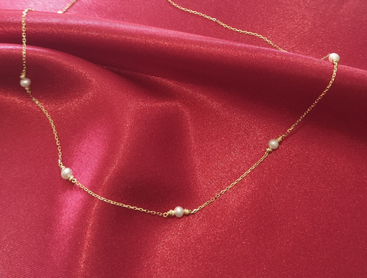 18k solid gold pearl necklace/ pearl chain