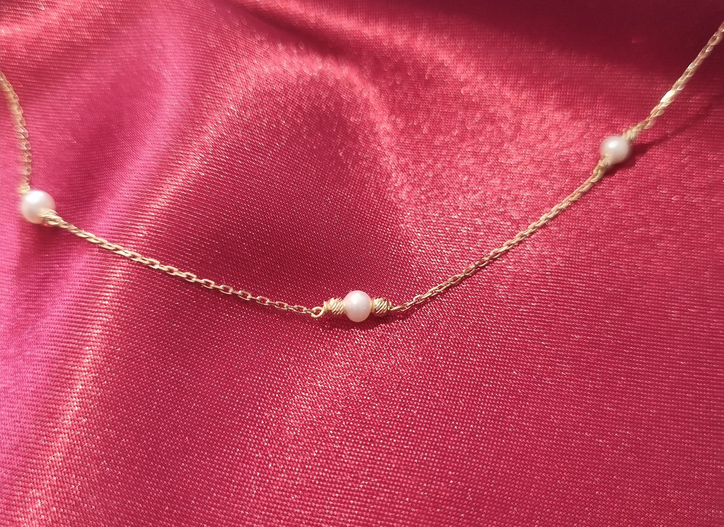 18k solid gold pearl necklace/ pearl chain