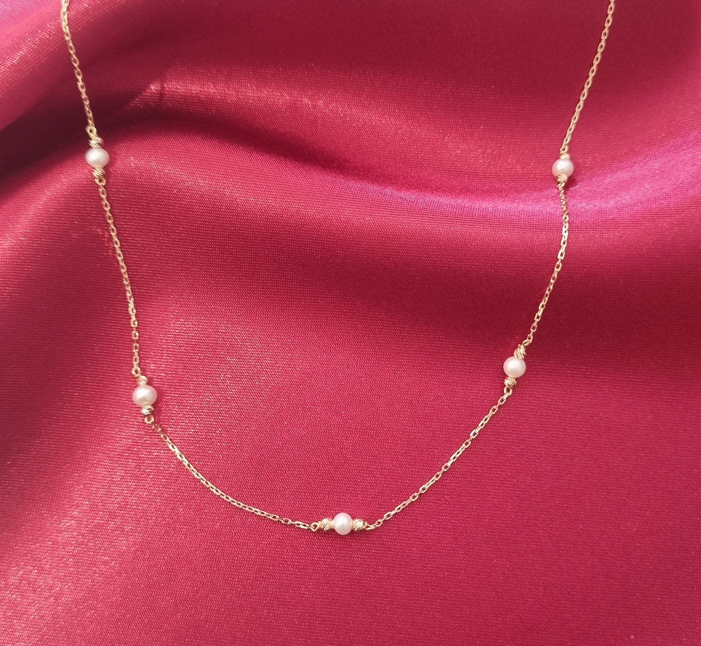 18k solid gold pearl necklace/ pearl chain