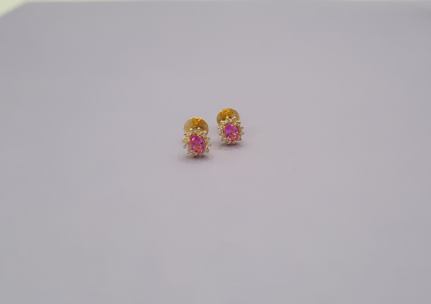 22k solid gold pink and white CZ gemstones earrings /flower earrings / 22ct gold earrings