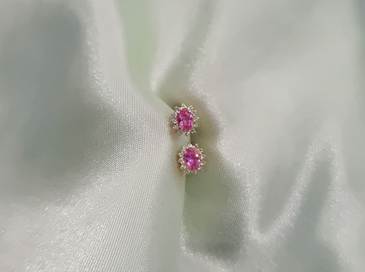 22k solid gold pink and white CZ gemstones earrings /flower earrings / 22ct gold earrings