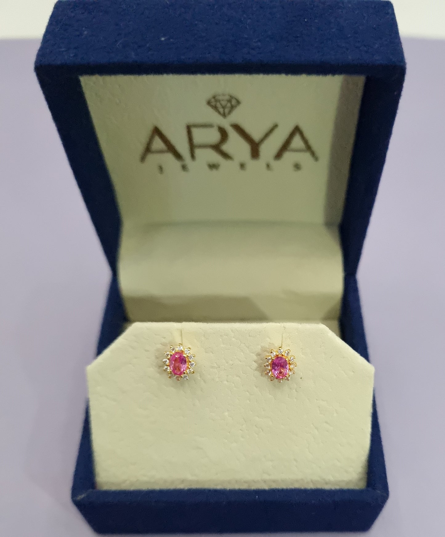 22k solid gold pink and white CZ gemstones earrings /flower earrings / 22ct gold earrings