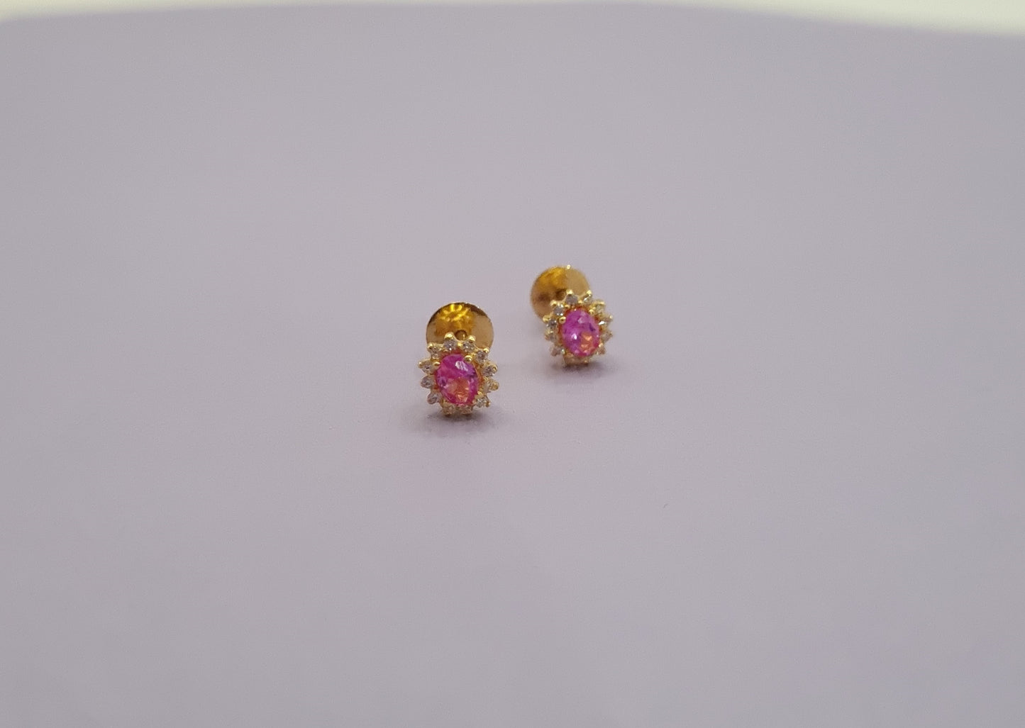 22k solid gold pink and white CZ gemstones earrings /flower earrings / 22ct gold earrings