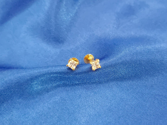 22k solid gold small square earrings, earrings for kids and adults, gift jewellery gold, unisex ear studs