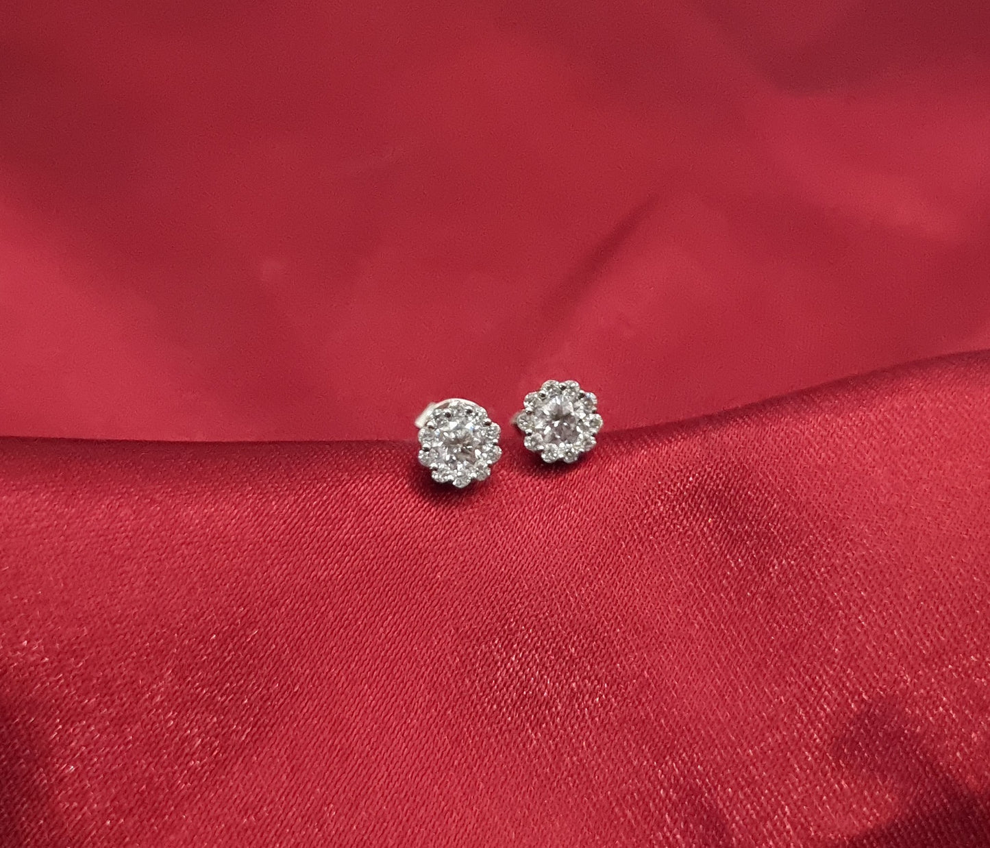 18k solid white gold real diamond earrings