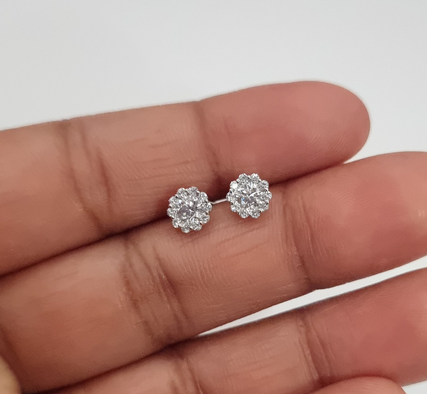 18k solid white gold real diamond earrings