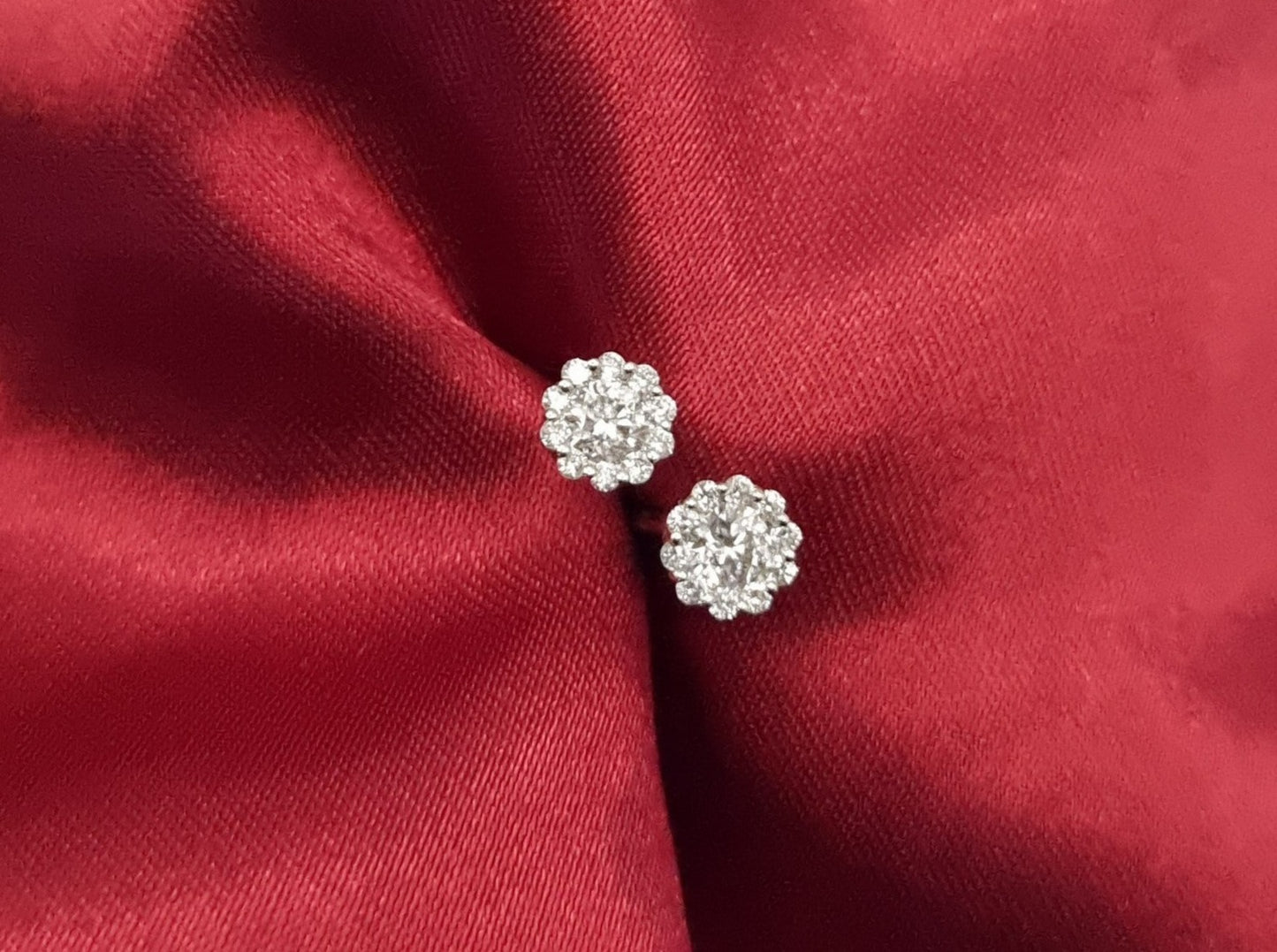 18k solid white gold real diamond earrings