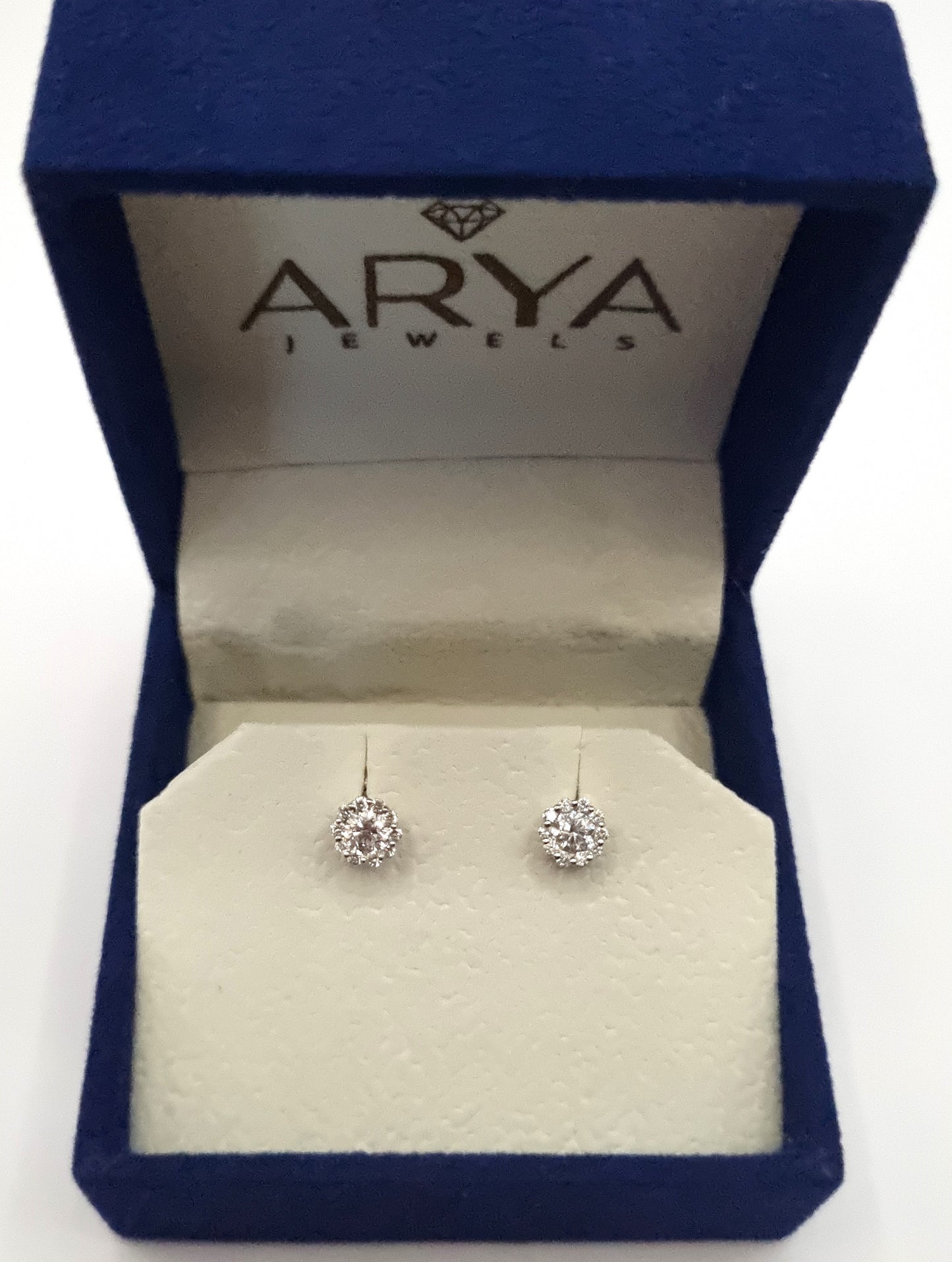 18k solid white gold real diamond earrings