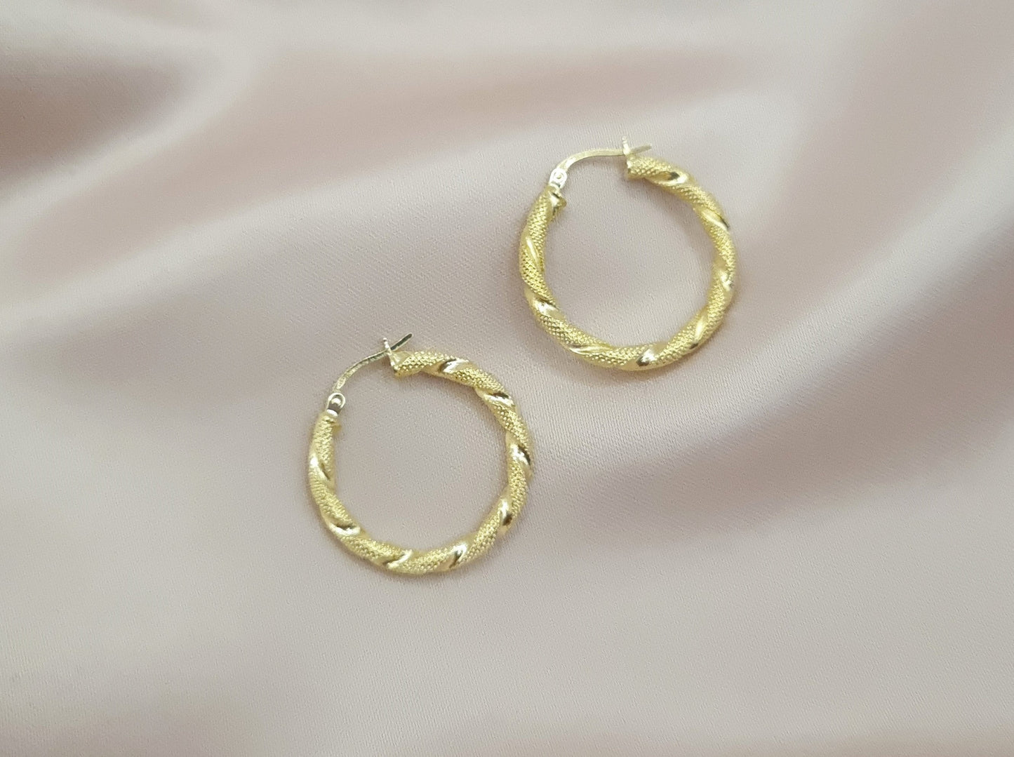 18k solid gold twisted hoops