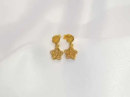 22k solid gold dangle star Earrings