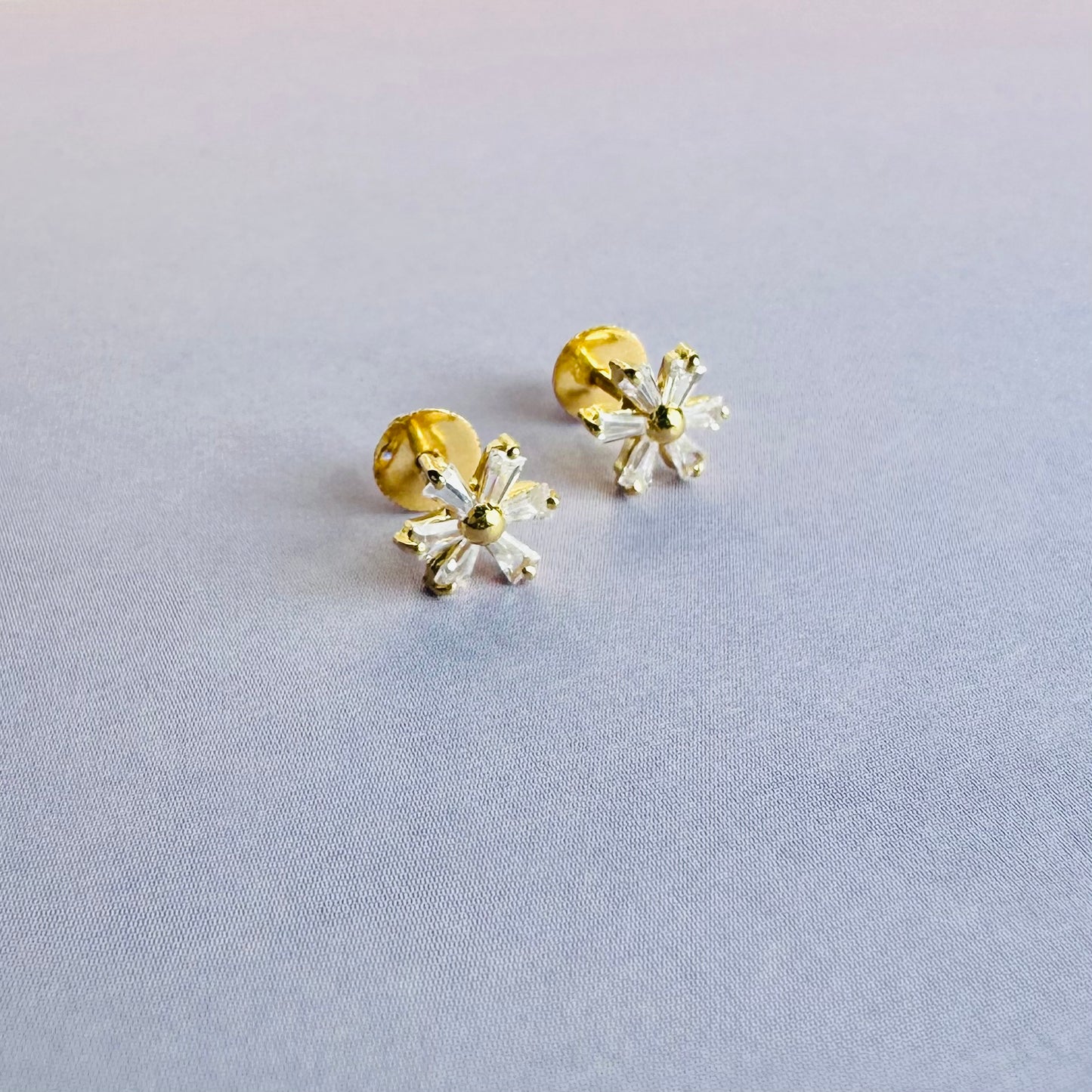 22k solid gold white CZ studded earrings