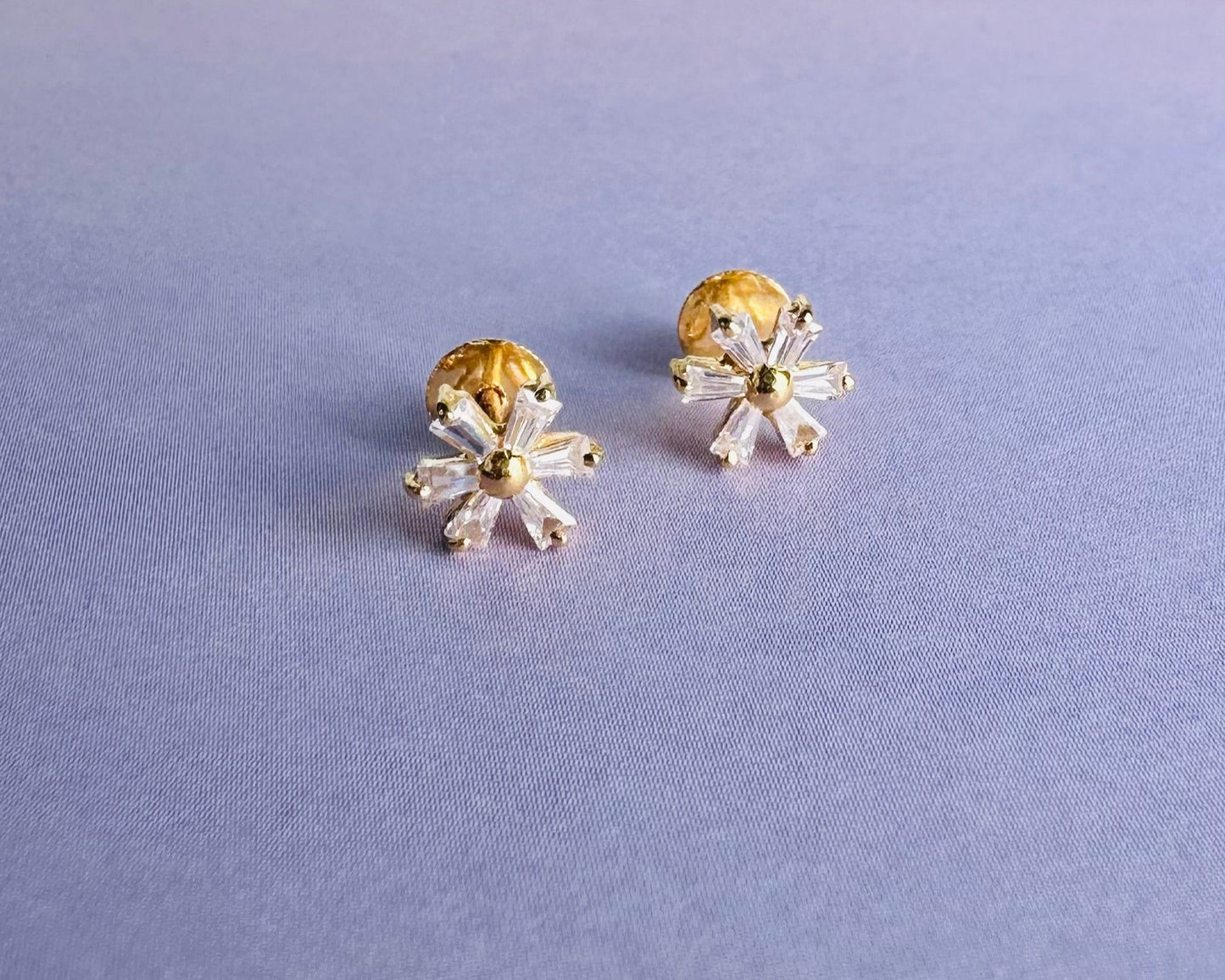 22k solid gold white CZ studded earrings