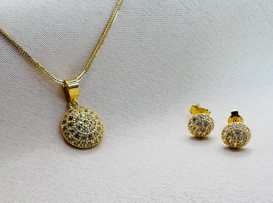 22k solid gold round studded earrings and pendant charm only