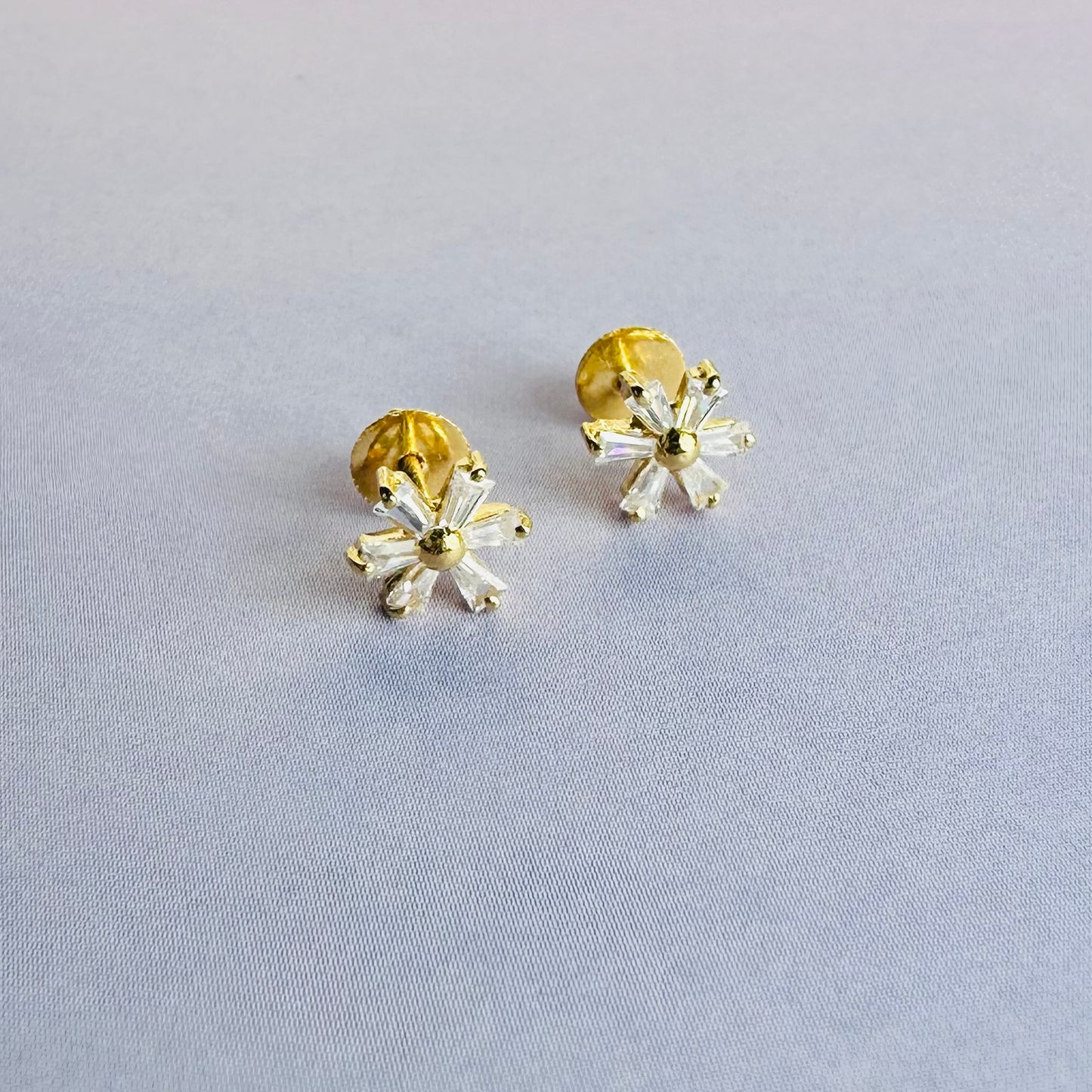 22k solid gold white CZ studded earrings