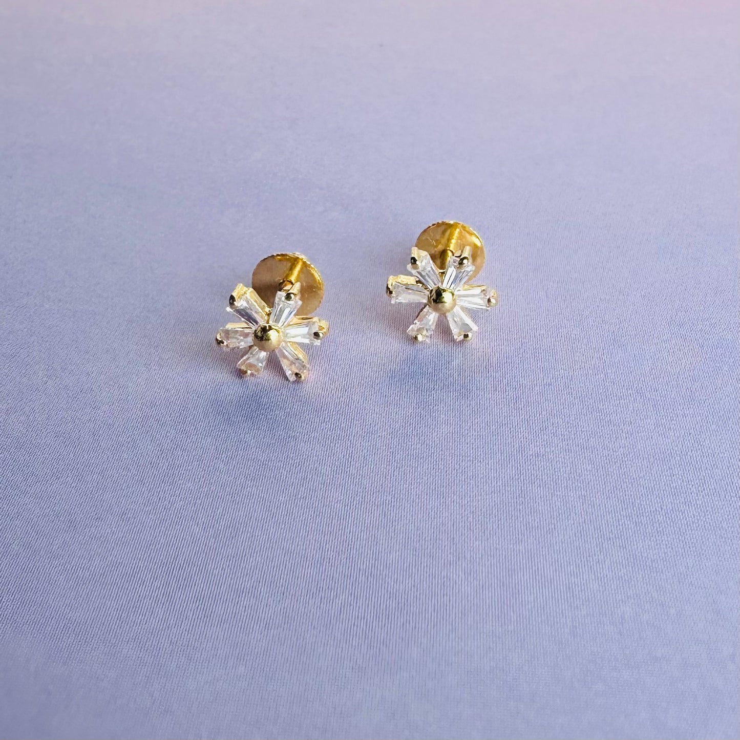 22k solid gold white CZ studded earrings