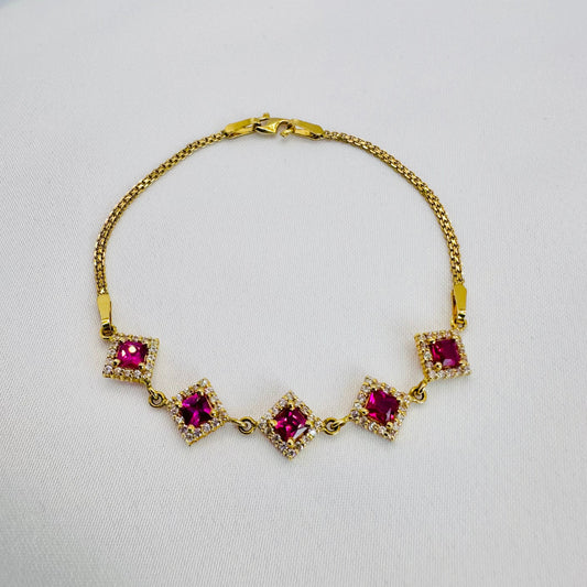 22k solid gold designer bracelet with white and ruby/pink colour CZ