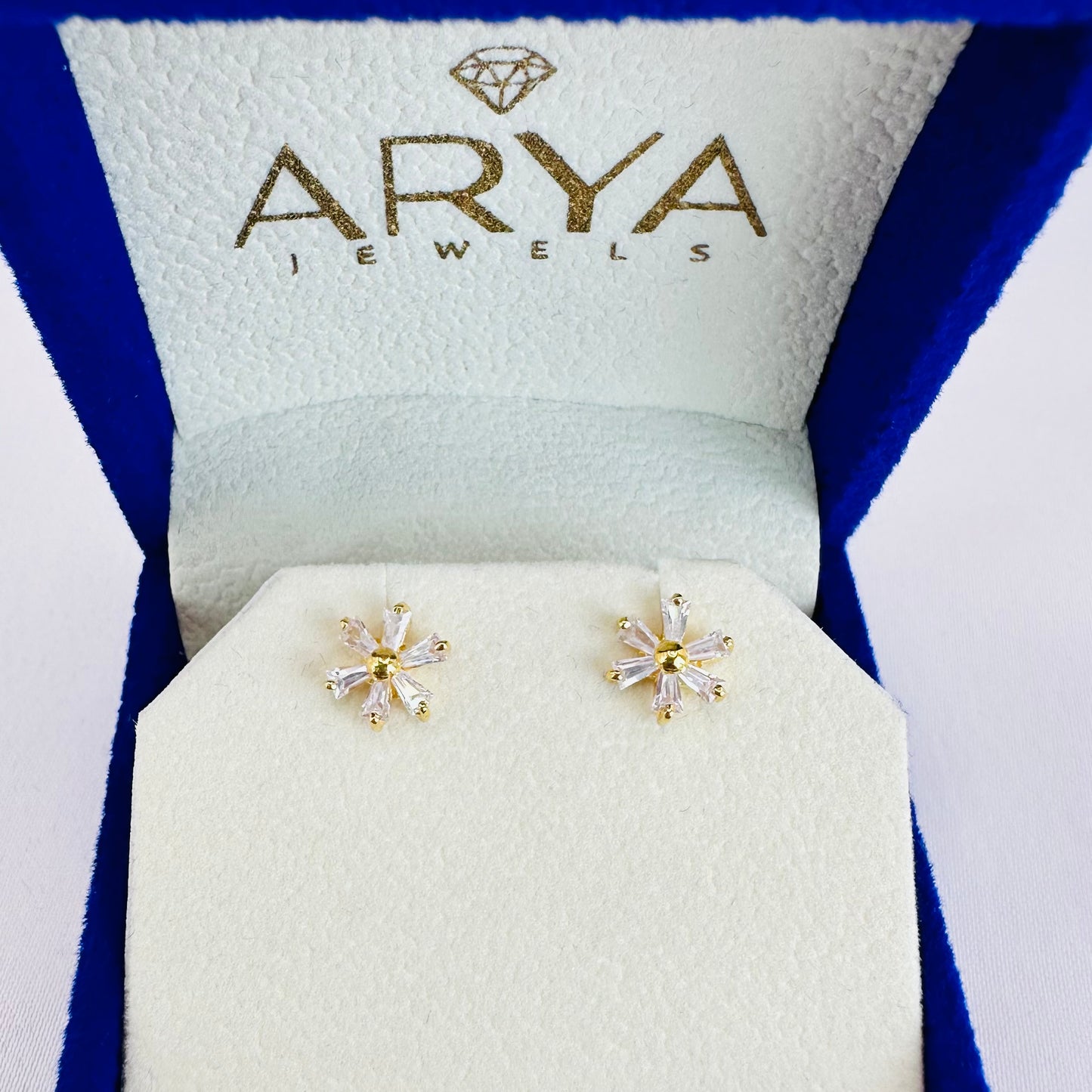 22k solid gold white CZ studded earrings