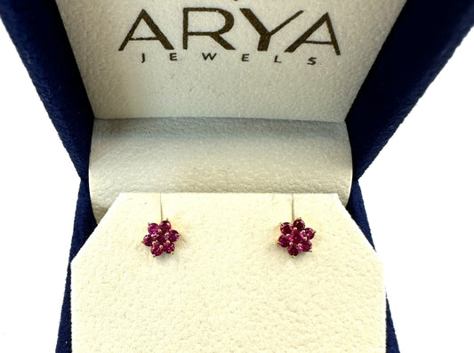 22k solid gold flower earrings/ruby colour flower earrings