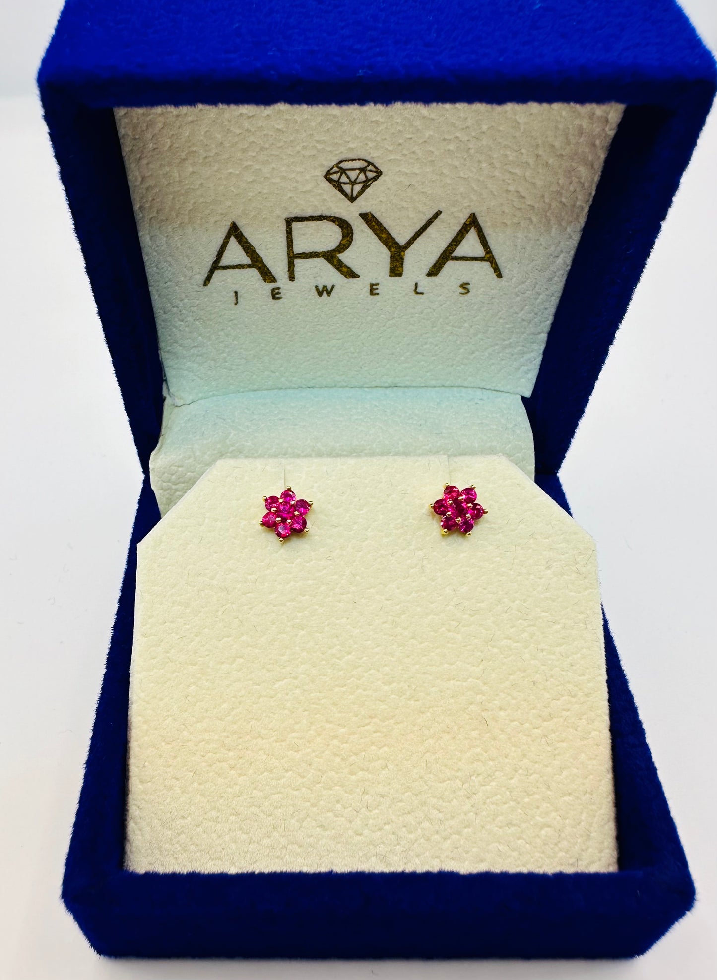 22k solid gold flower earrings/ruby colour flower earrings