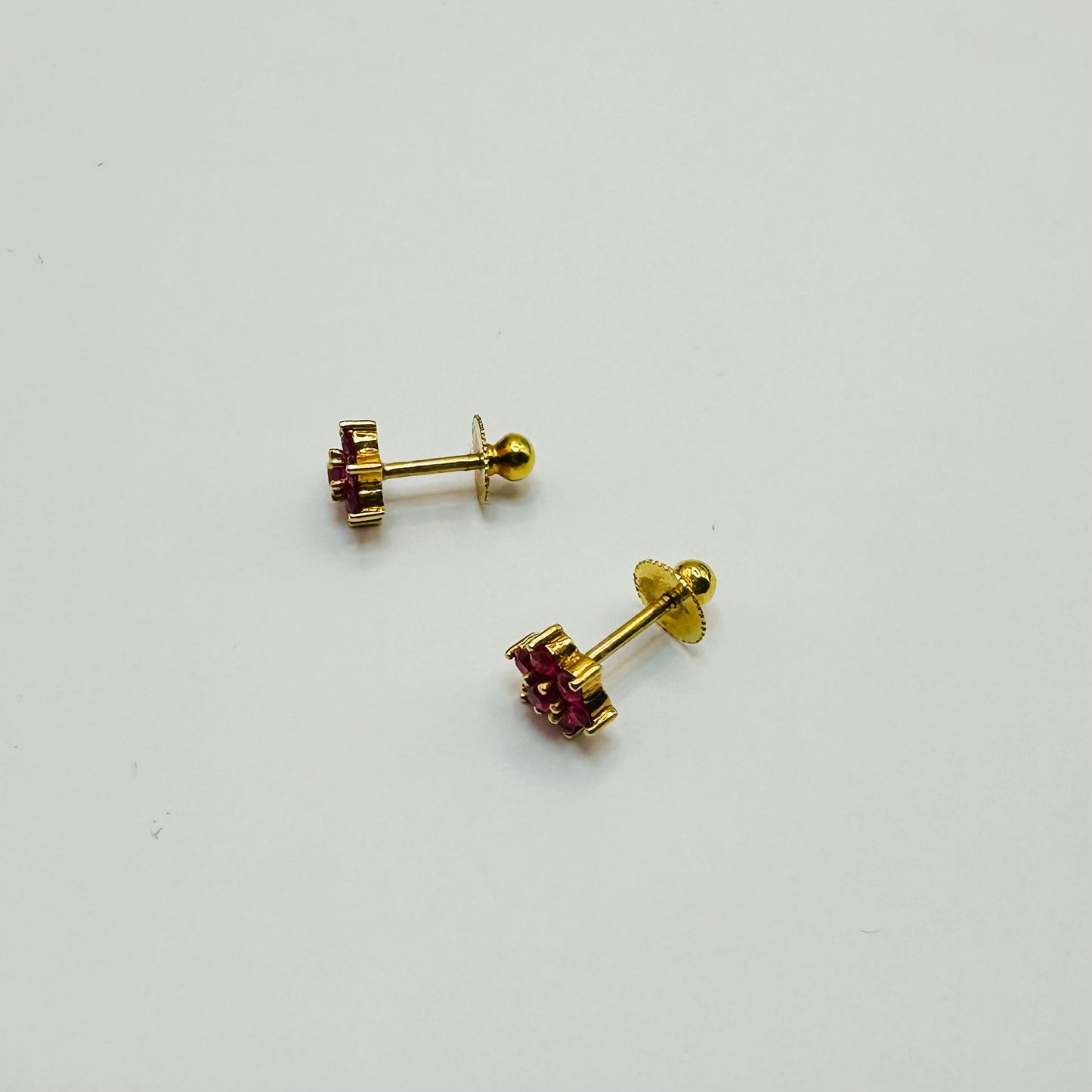 22k solid gold flower earrings/ruby colour flower earrings