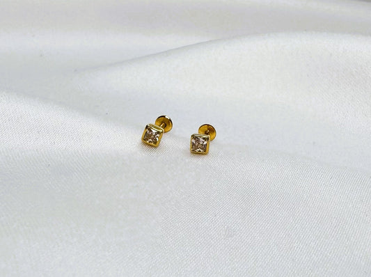 22k solid gold small square earrings