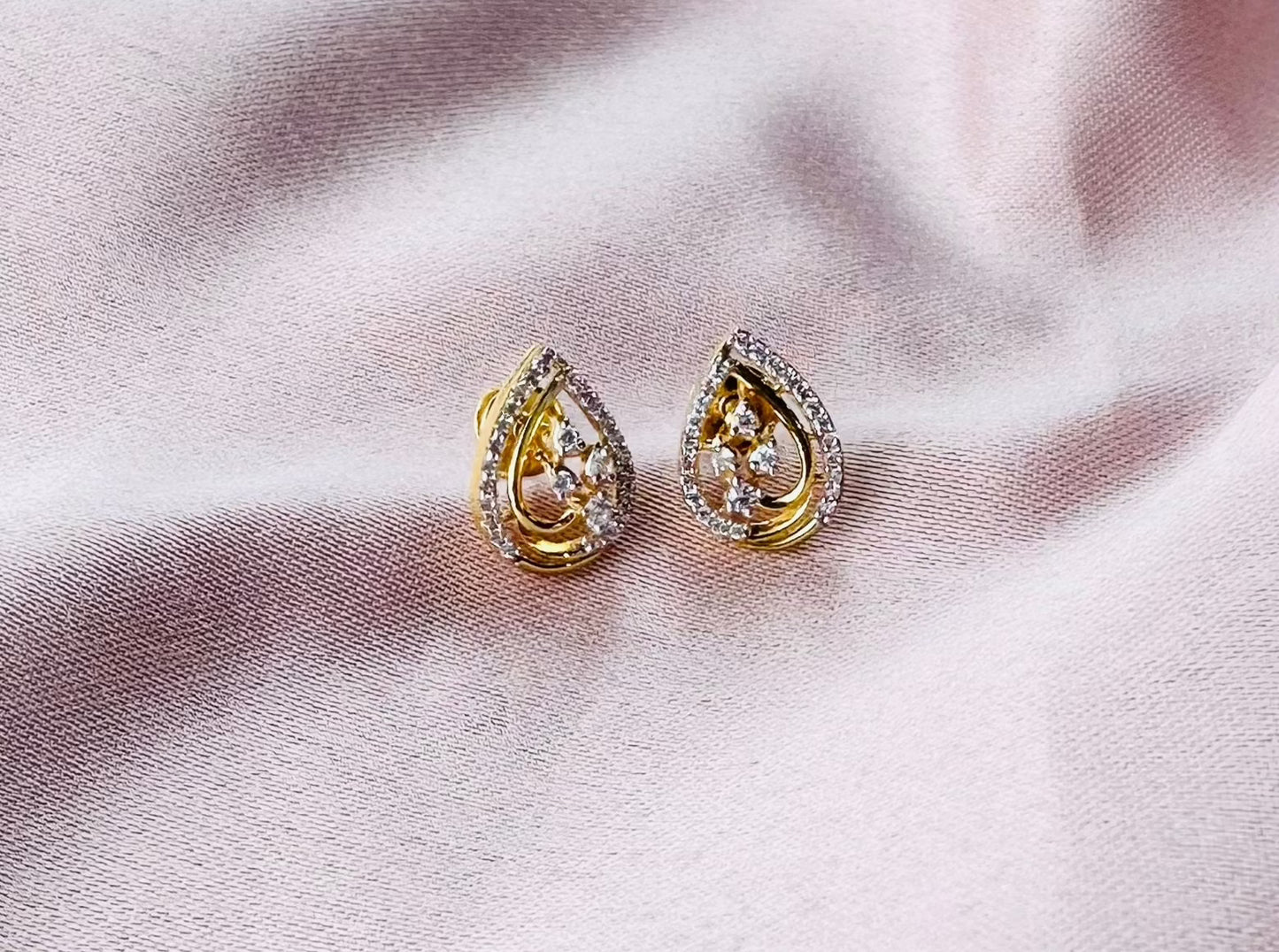 22k solid gold white cz studded drop earrings