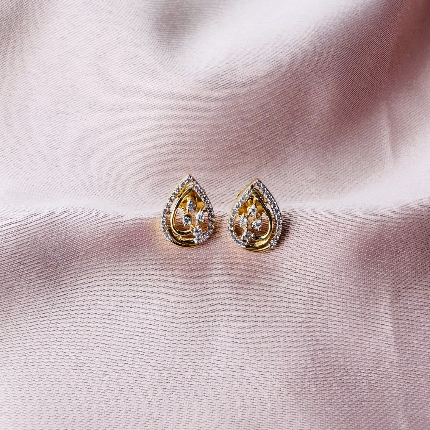 22k solid gold white cz studded drop earrings