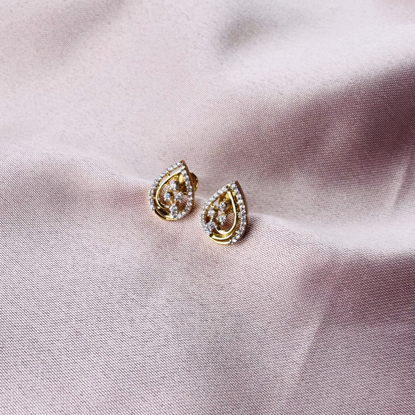 22k solid gold white cz studded drop earrings