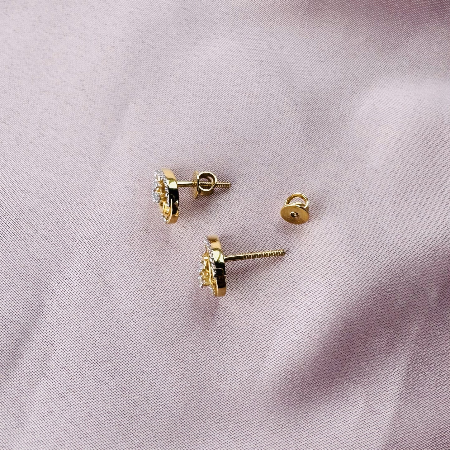 22k solid gold white cz studded drop earrings