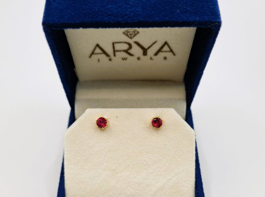 22k solid gold ear studs ruby colour cubic zirconia